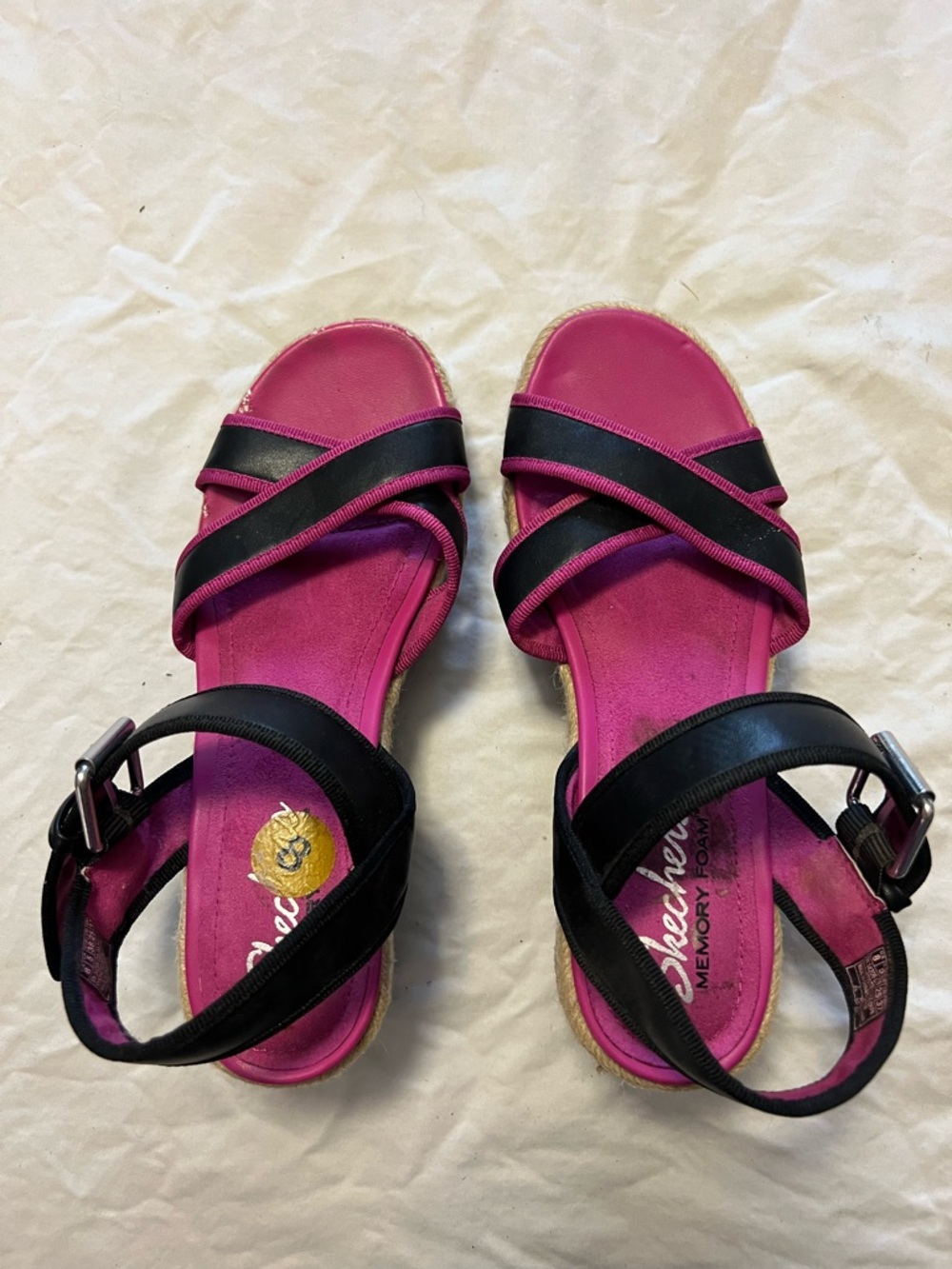Women's Skechers Pink and Black Cross-Strap Sandals